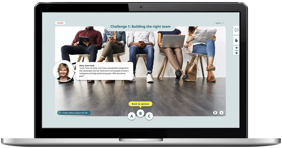 Agile mindset training. Laptop with CELEMI Agile Move™ business simulation